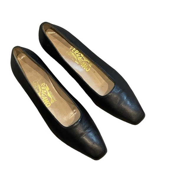 Ferragamo Slip On Square Toe Leather Pumps Black Women's Size 8 - Picture 2 of 11
